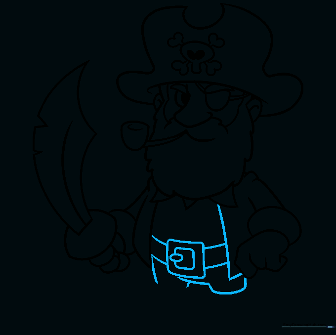 Illustration showing the pirate's jacket, belt, and buckle details added to the torso.