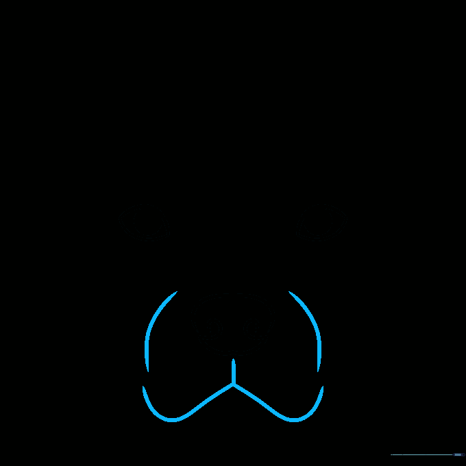 Outlining the broad muzzle and mouth area of the dog using curved lines.