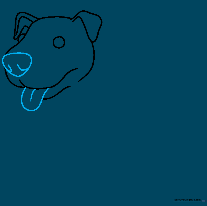 Detailing the Pitbull's nose and adding a small, happy tongue sticking out from the mouth.