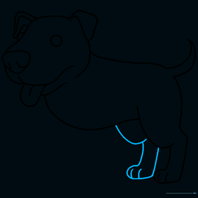 Drawing the second rear leg to complete the back half of the Pitbull.
