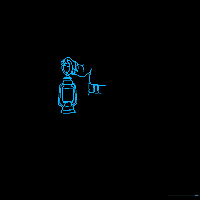 The full torso with a belt and a detailed lantern hanging from the hand.