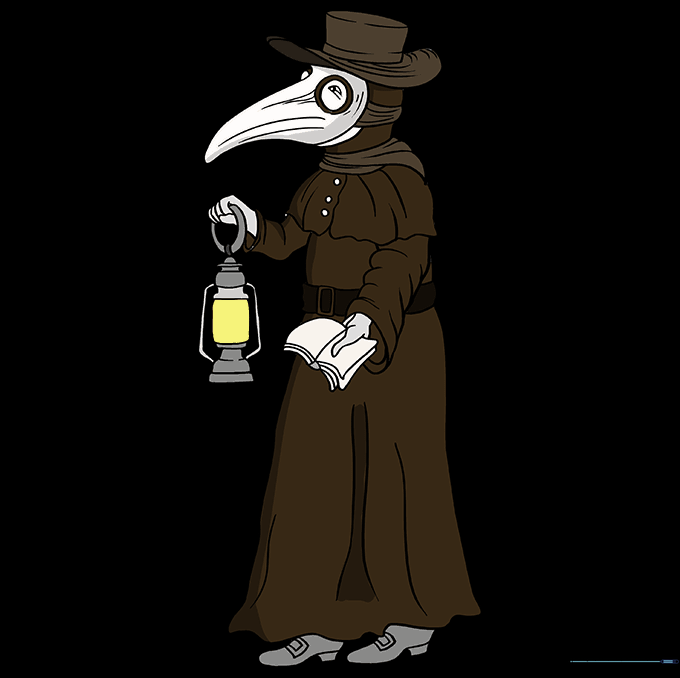 The fully colored plague doctor illustration.