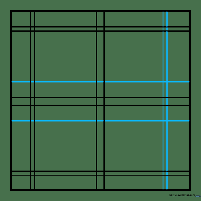 Adding additional vertical and horizontal lines to expand the plaid grid.