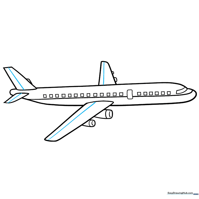 Airplane with final detail lines added to the wings and stabilizers to indicate control flaps.