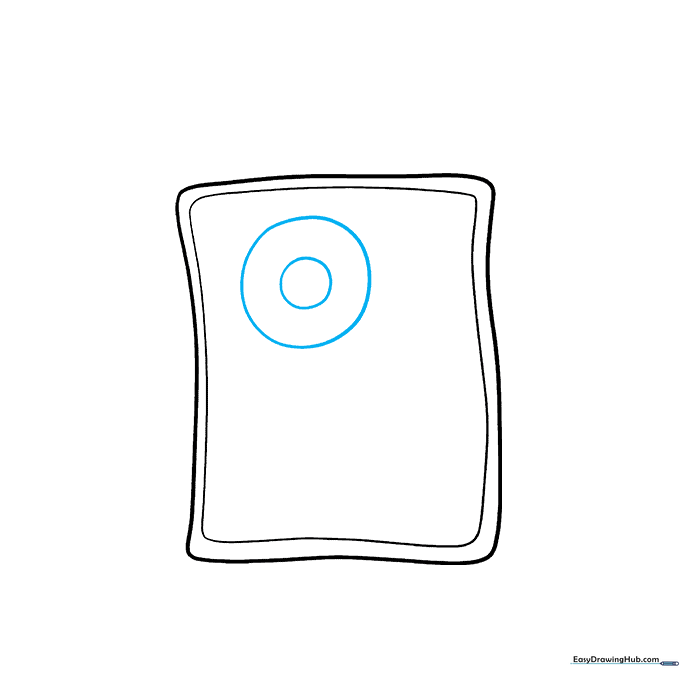 Sketching a circular nucleus containing a smaller nucleolus in the center of the cell.