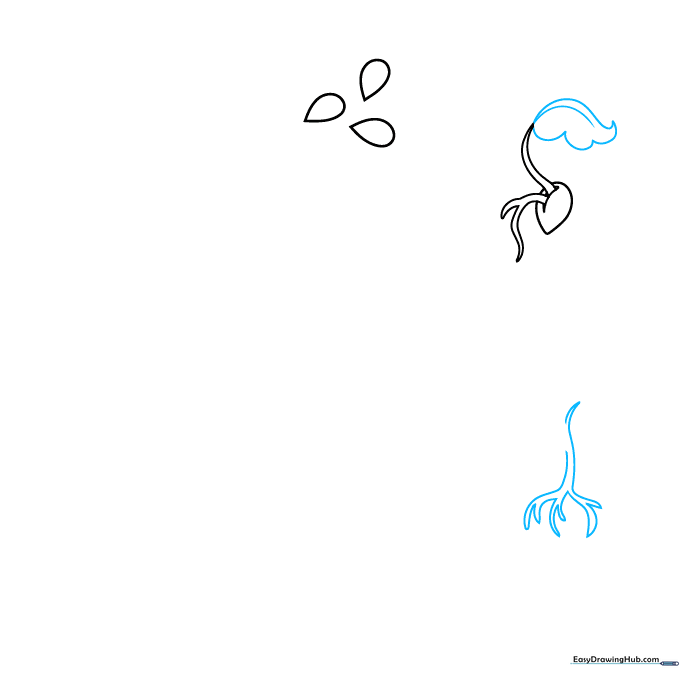 Drawing of a seedling with a single leaf and a developing root system.
