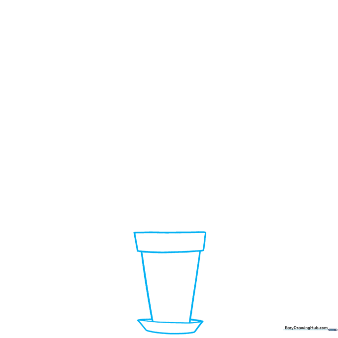 Pencil sketch showing the initial trapezoid shapes forming a flower pot base.