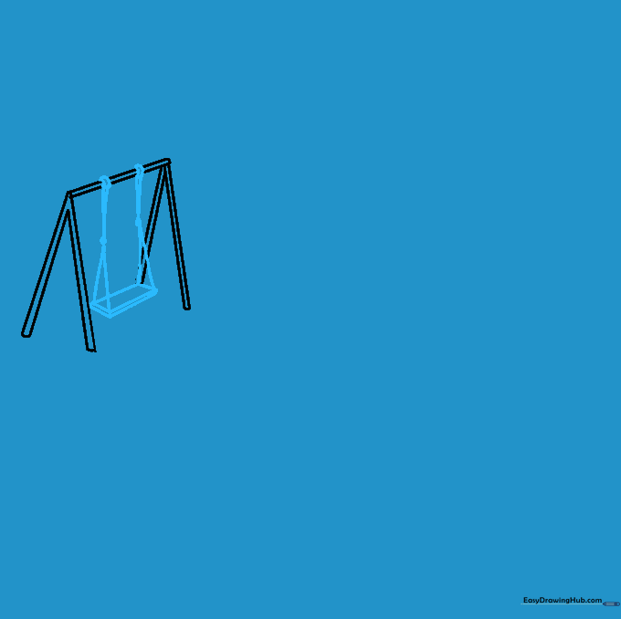 Adding a rectangular swing seat suspended by V-shaped chains to the swingset frame.