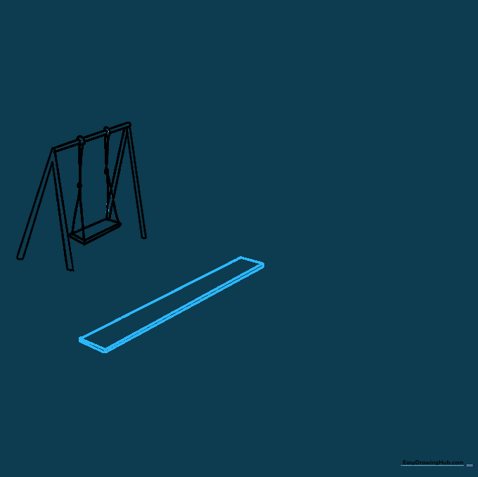 Drawing a diagonal rectangle to represent the base of a seesaw in the foreground.