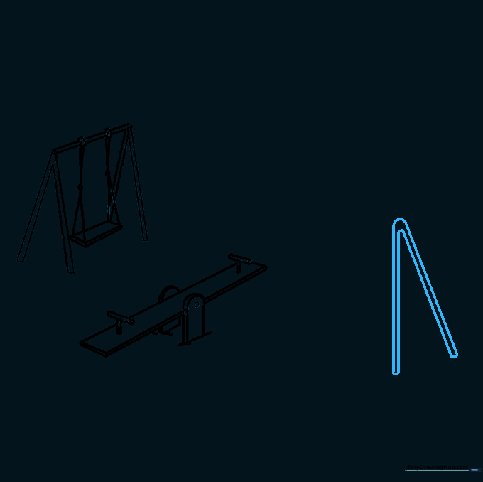 Drawing the ladder support structure for a slide using parallel V-shaped lines.