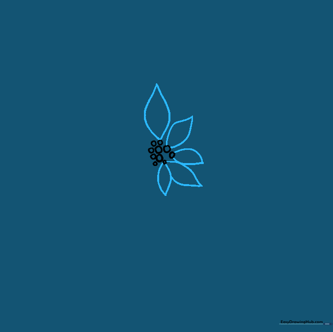 Drawing the first layer of pointed, curved petals surrounding the center circles.