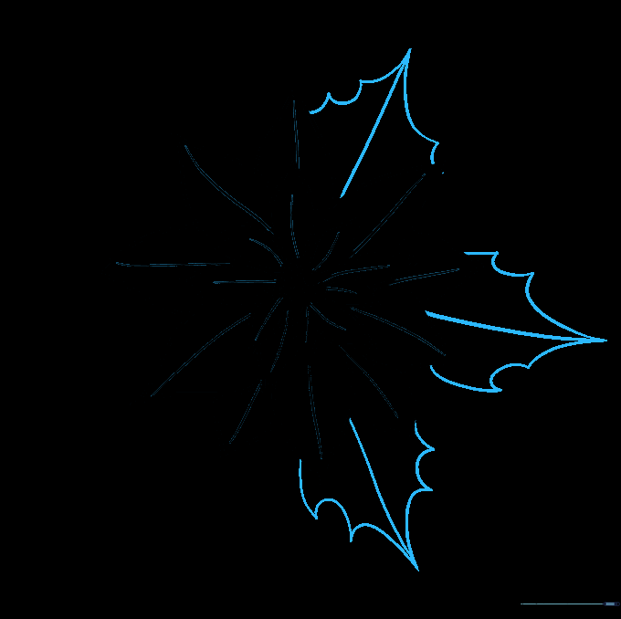 Drawing the jagged-edged leaves at the base of the flower.