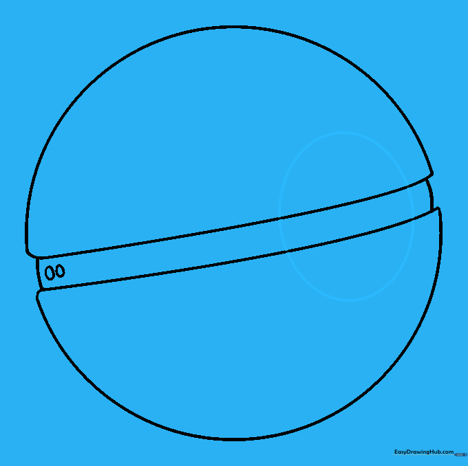 A circle drawn over the center band to represent the button area.