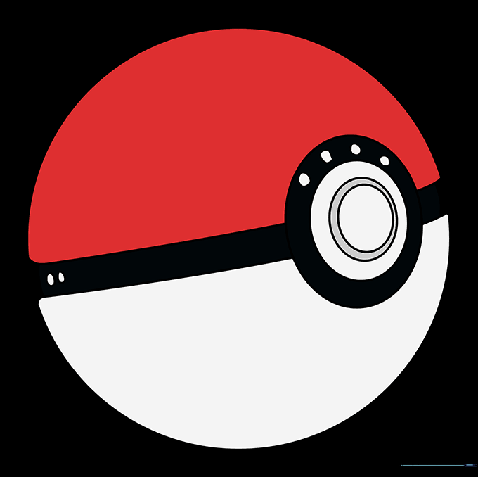 A finished, colored Poké Ball with red top, white bottom, and black center band.
