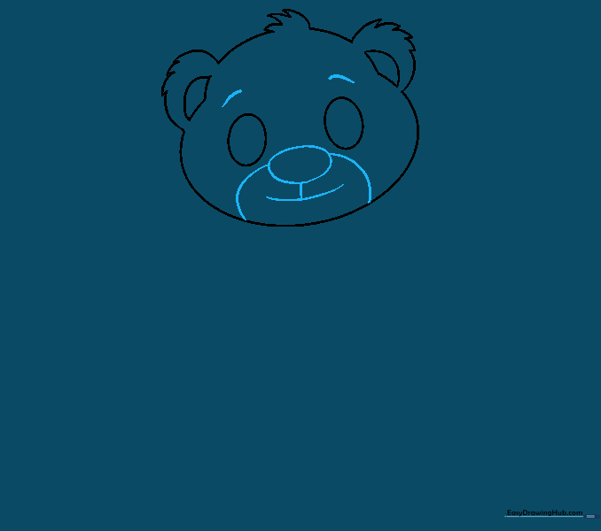 Adding the nose, mouth, and eyebrow details to the polar bear cub's face.