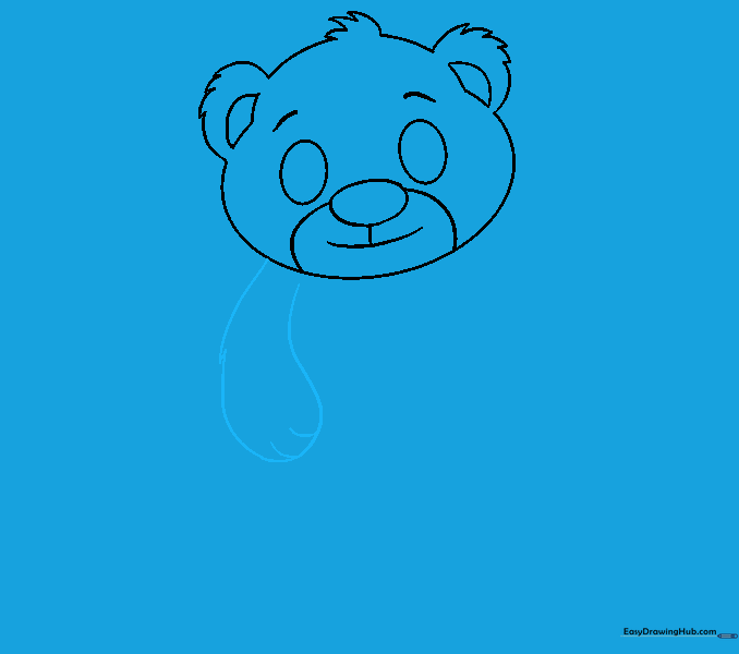 Drawing the first arm with fur-like jagged lines and finger details.