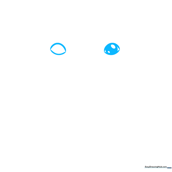 Pencil sketch showing two lemon-shaped eye outlines with internal highlights for a polar bear drawing.