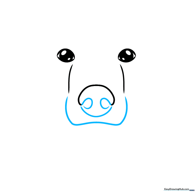 Detailed nose and nostril construction for a cartoon polar bear.