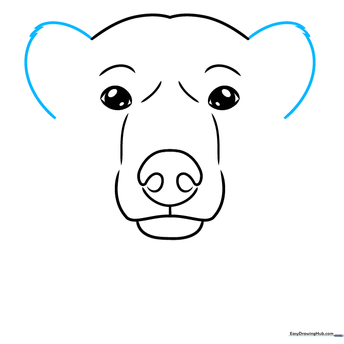 Adding rounded ears with small fur details to the polar bear head.