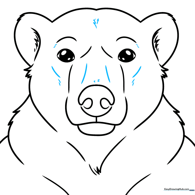 Final ink outline of the polar bear with filled-in eyes and nose.