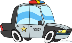 A colorful, finished cartoon police car illustration.