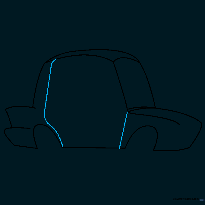 Adding vertical and curved lines to define the car door panels.