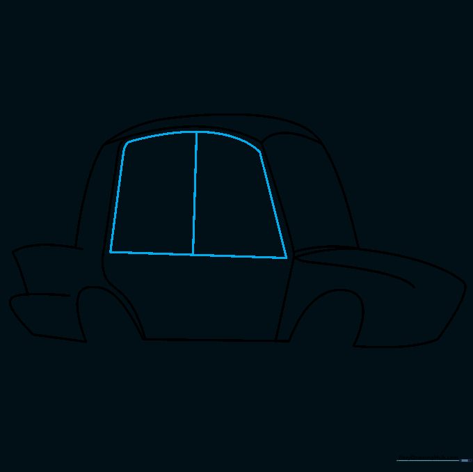 Sketching the side windows and the central window pillar.