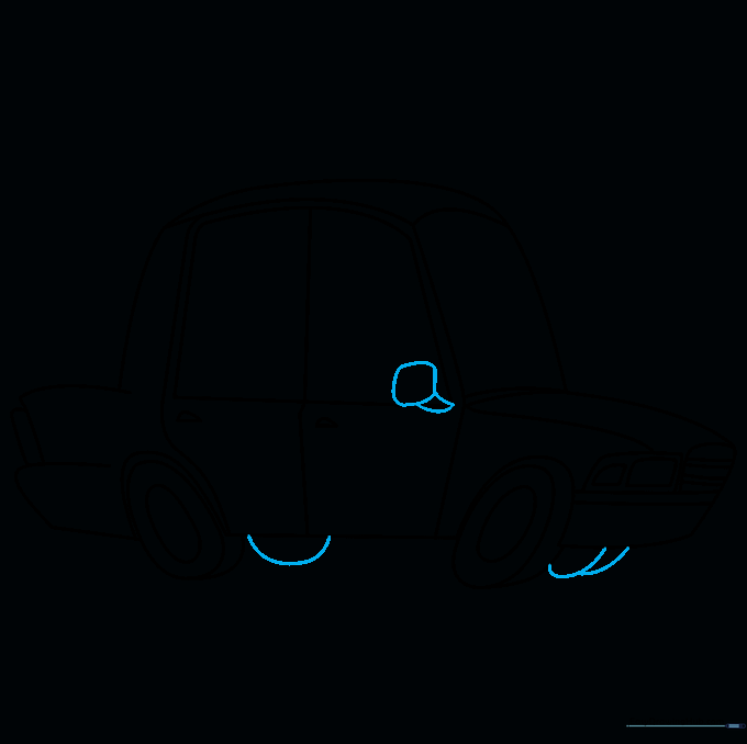 Adding the side-view mirror and the wheels on the opposite side.