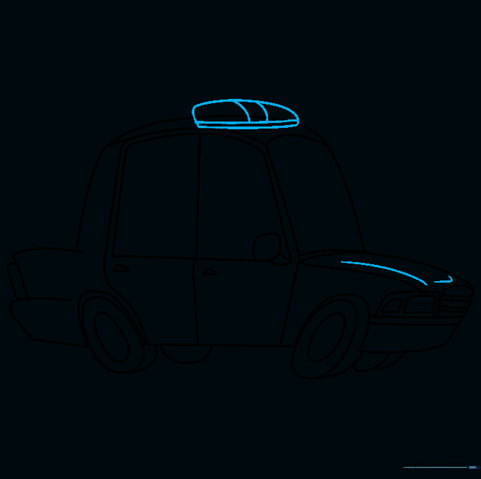 Drawing the emergency light bar on top of the police car roof.
