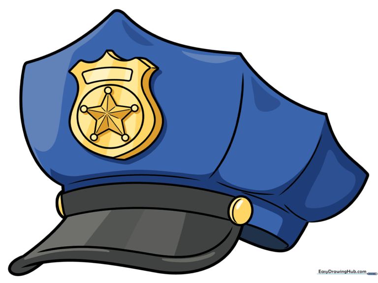 A colorful, finished drawing of a police hat, perfect for kids' art projects.
