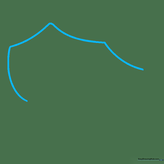 Pencil sketch showing the initial curved outline of the police hat crown.