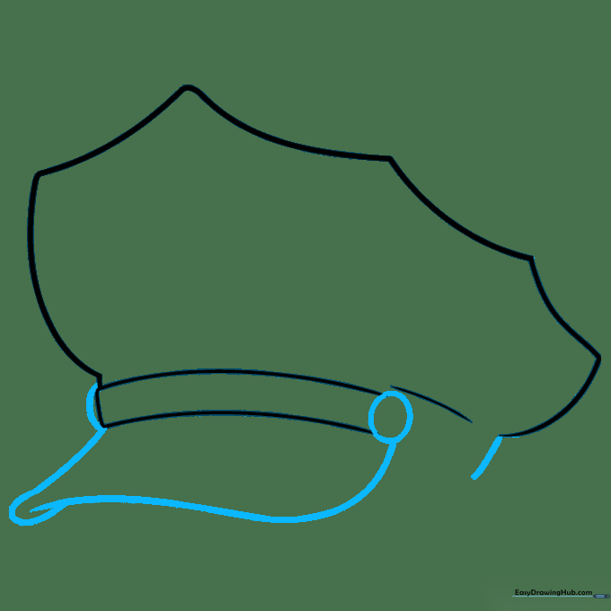 Drawing the bill of the police hat using ovals and curved lines.