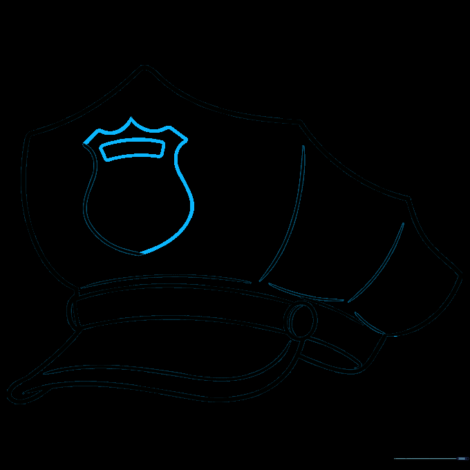 Refining the badge shape on the front of the police hat.
