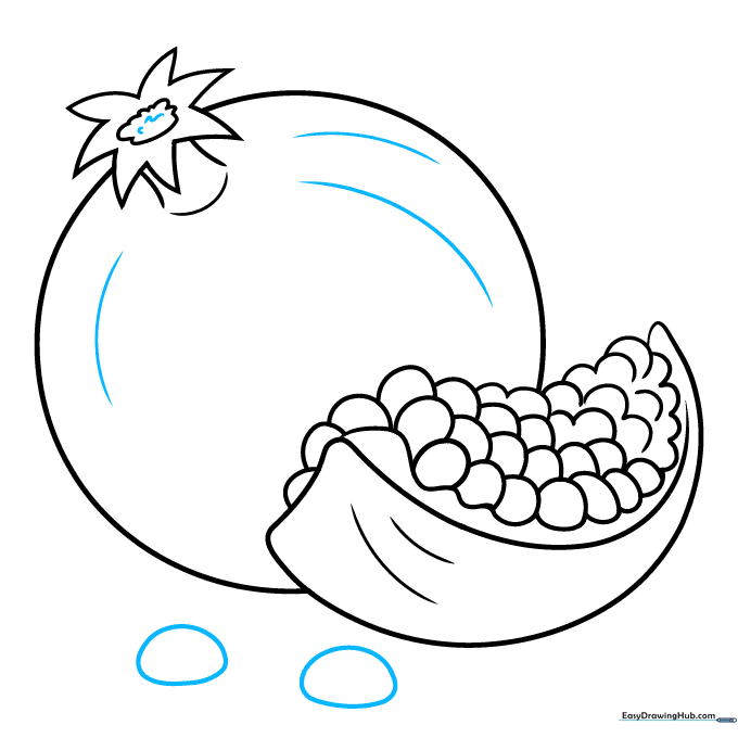 Adding skin texture and individual seeds in front of the pomegranate.