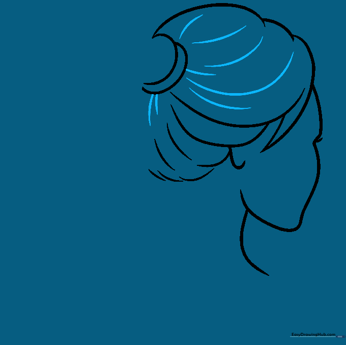 Adding long, sweeping lines to form the length of the ponytail.