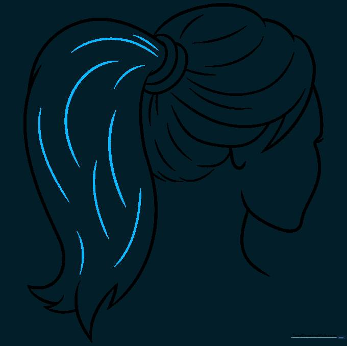 Adding texture lines to the length of the ponytail.