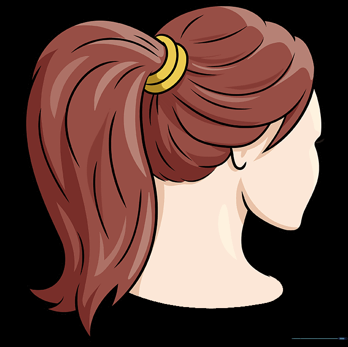 Final colored drawing of a woman with a ponytail.