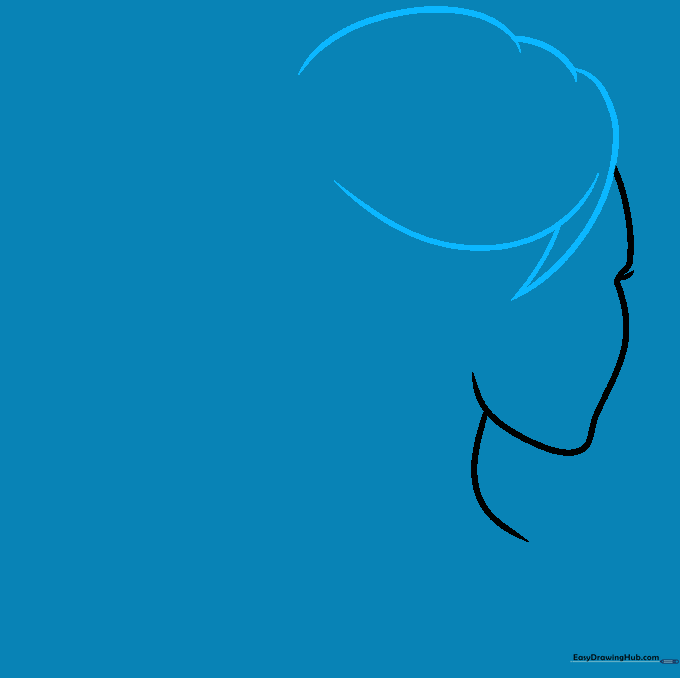 Drawing the top section of hair with pointed, overlapping lines.