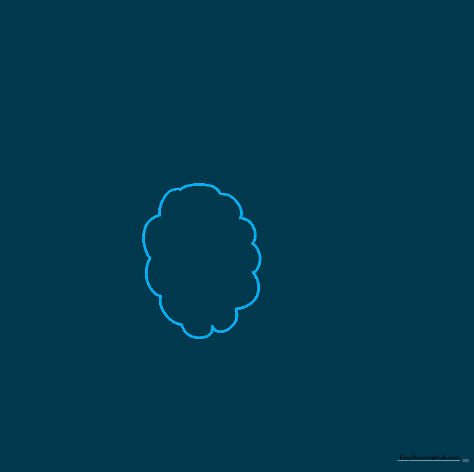Pencil sketch of a cloud-like oval representing the poodle's fluffy body