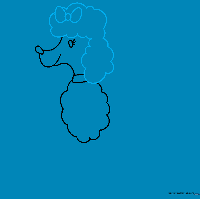 Adding long, curly ears and a decorative bow to the poodle's head