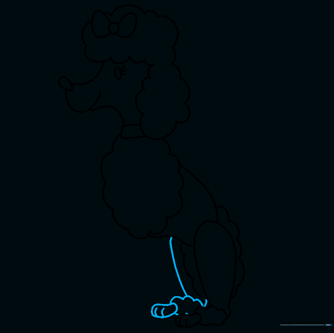 Drawing the second rear leg to add depth to the poodle's stance