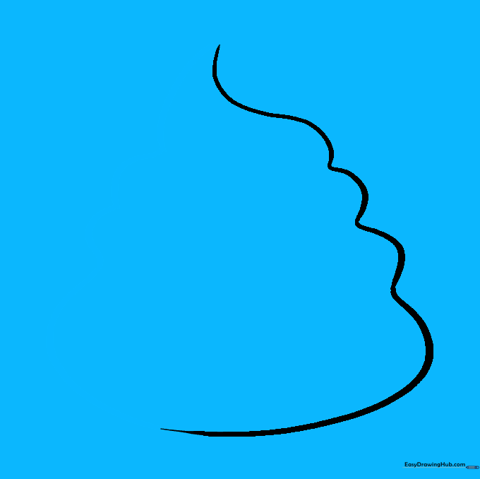 Pencil sketch showing the completed outline of the poop emoji shape.