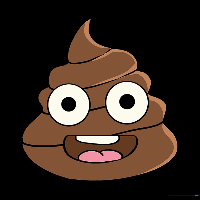Final colored poop emoji drawing with brown body and red tongue.