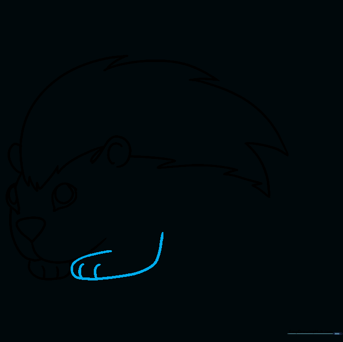 The second foreleg drawn in a curved position to show the porcupine's stance.