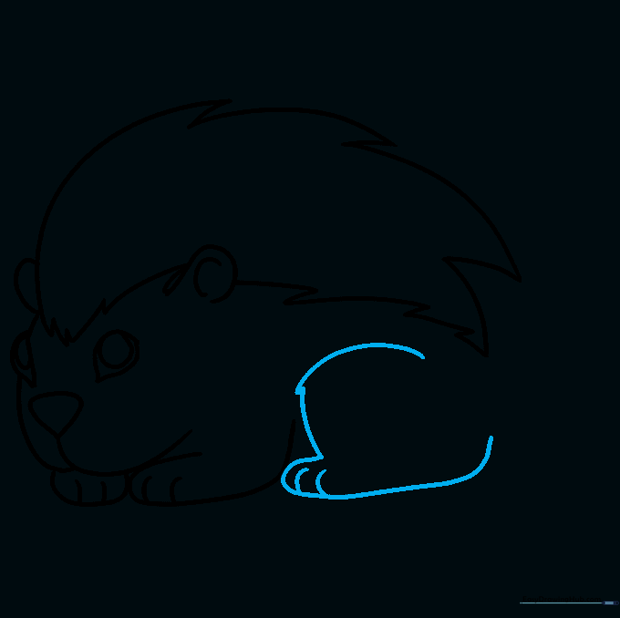The rear leg of the porcupine featuring a small tuft of fur at the knee joint.