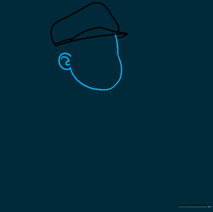 Drawing the side profile of a face with a C-shaped ear detail.