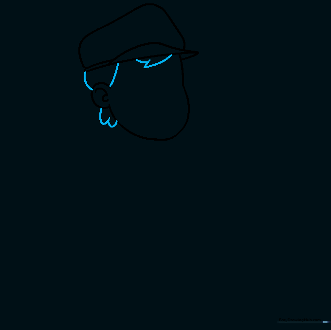 Adding hair texture to the postman's head using overlapping curved lines.