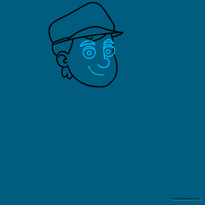 Adding expressive eyes, eyebrows, nose, and a smiling mouth to the character's face.