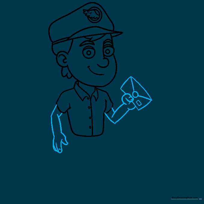 Drawing the postman's arms and a letter held in one hand.