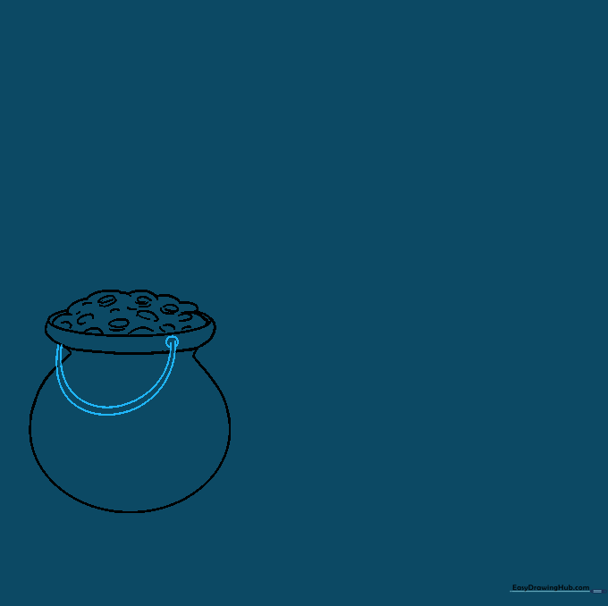A sturdy handle attached to the side of the pot using parallel curved lines.